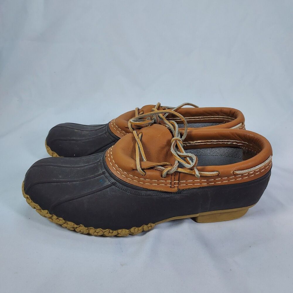 LL Bean Bean Boots Womens Sz 8M Tan Brown Rubber Moc Leather Laces USA